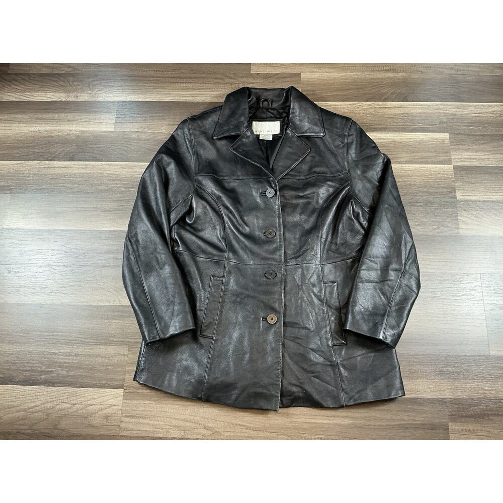 VTG 90’s Nine West Women's Leather Jacket Black Buttery Leather Sz XL Retro Y2K
